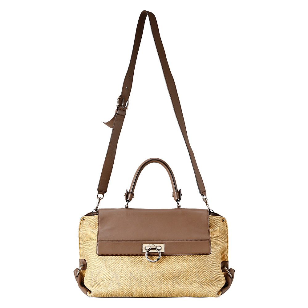 FERRAGAMO(USED)페레가모 간치니 라탄 플랩 토트겸 숄더백